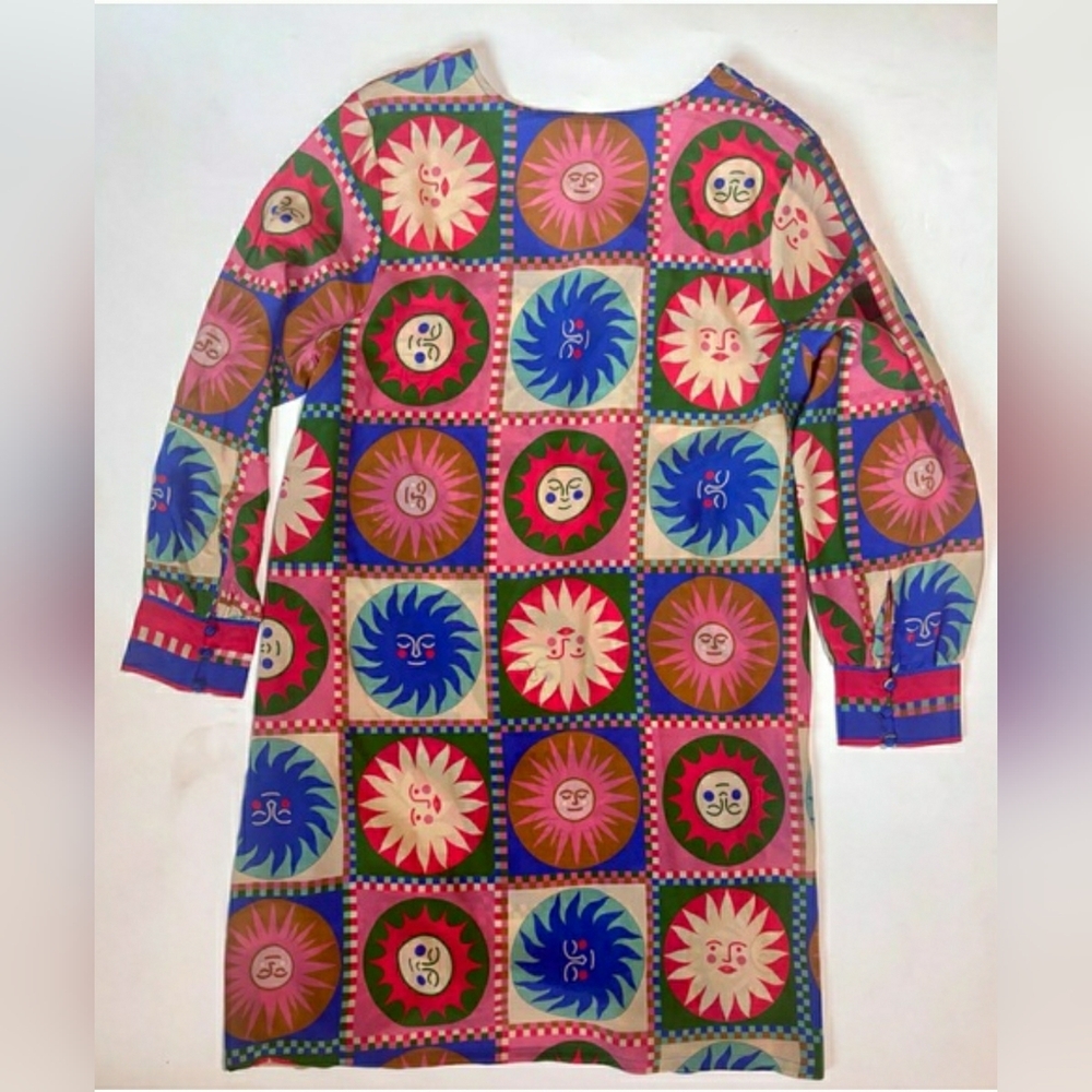 Artisy Celestial XXL Johnny Was Boho Retro Silk Hippie Shift Mini Dress New - Picture 5 of 7